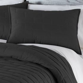 Black Modern Brick Stitch Microfiber Reversible 2 Piece Quilt Set (size: Twin/Twin Xl)