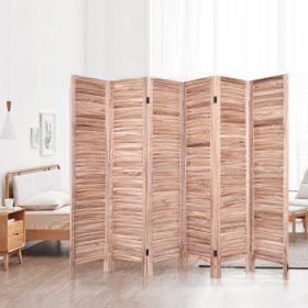 6-Panel Classic Louver Slatted Room Divider Screen (Color: Brown Wood Finish)