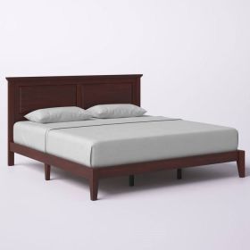 Traditional Solid Oak Wooden Platform Bed Frame with Headboard in Cherry (size: King)