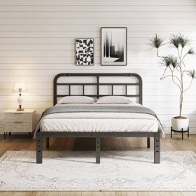 Heavy Duty Black Metal Platform Bed Frame with Headboard (size: California King)