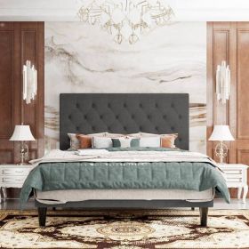 Adjustable Height Grey Linen Upholstered Platform Bed with Headboard (size: King)