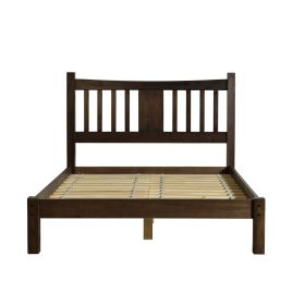 Farmhouse Style Solid Wood Platform Bed with Headboard in Espresso (size: Queen)