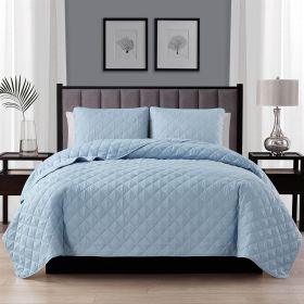 3-Piece Light Blue Polyester Microfiber Reversible Diamond Quilt Set (size: Full/Queen)