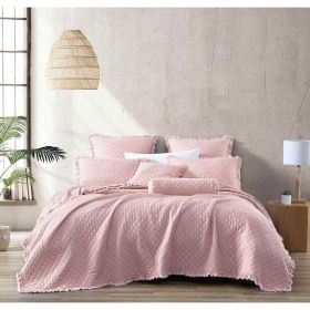 Pink Microfiber Diamond Quilted Bedspread Set with Frayed Edges (size: Full/Queen)