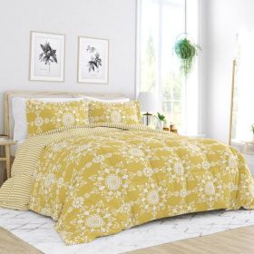 3-piece Reversible Floral Striped Comforter Set (size: Full/Queen)