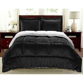 Ultra Soft Sherpa Wrinkle Resistant Comforter Set in Black (Option: 3-Piece, size: Full)