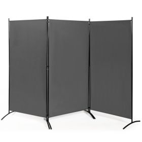 6-Ft 3-Panel Room Divider Screen with Steel Base and Heavy Duty Hinges (Color: grey)