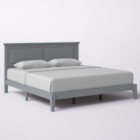 Traditional Solid Oak Wooden Platform Bed Frame with Headboard in Grey (size: King)