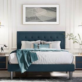 Adjustable Height Platform Bed Frame with Blue Upholstered Headboard (size: King)