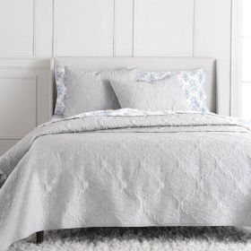 100-Percent Cotton 3-Piece Quilt Bedspread Set in Light Grey (size: King)