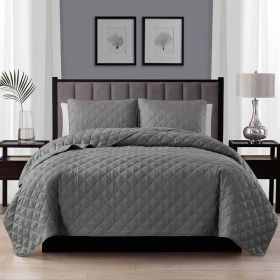 3-Piece Dark Grey Polyester Microfiber Diamond Quilted Quilt Set (size: King/Cal King)