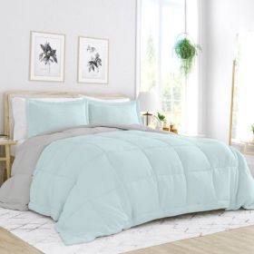 3-Piece Microfiber Reversible Comforter Set Aqua Blue and Grey (size: King/Cal King)