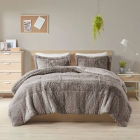 Grey Soft Sherpa Faux Fur 3-Piece Comforter Set with Pillow Shams (size: King/California  King)
