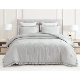 Oversized Grey Ruffled Edge Microfiber Comforter Set (size: Lking)