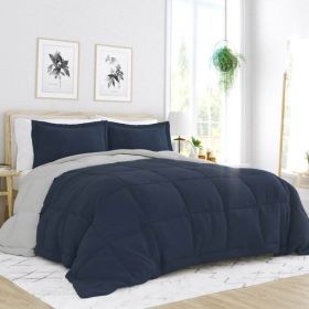 3-Piece Microfiber Reversible Comforter Set in Navy blue/Grey (size: King/Cal King)