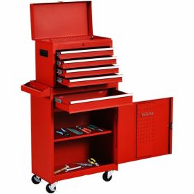 Heavy Duty Steel Lockable Rolling Tool Chest Mobile Garage Storage Cart (Color: Red)