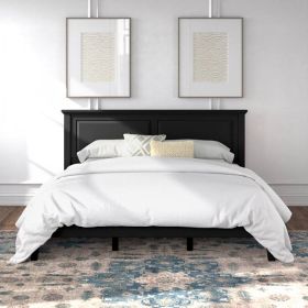 Traditional Solid Oak Wooden Platform Bed Frame with Headboard in Black (size: King)