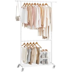 Modern Industrial Garment Rack with Bottom Hanging Rod (Color: White Metal Tube)
