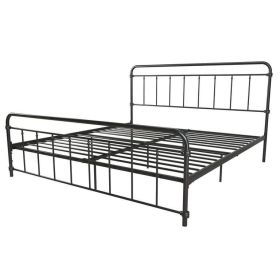 King Size Vintage Black Metal Platform Bed Frame with Headboard and Footboard (size: King)