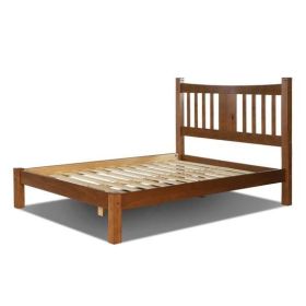 Farmhouse Style Solid Wood Platform Bed Frame with Headboard in Walnut (size: King)