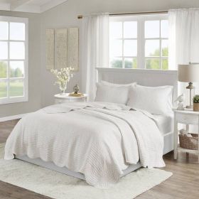 3 Piece Reversible Scalloped Edges Microfiber Quilt Set in White (size: King)