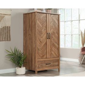 FarmHouse garment Rod Wardrobe Armoire w/drawer (Color: Rustic Herringbone)