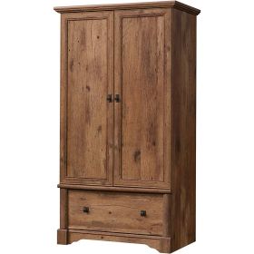 Drawer and Garment Rod Wardrobe Armoire (Color: Rustic Oak)