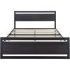 Black Metal Platform Bed Frame with Wood Panel Headboard and Footboard