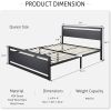 Black Metal Platform Bed Frame with Wood Panel Headboard and Footboard